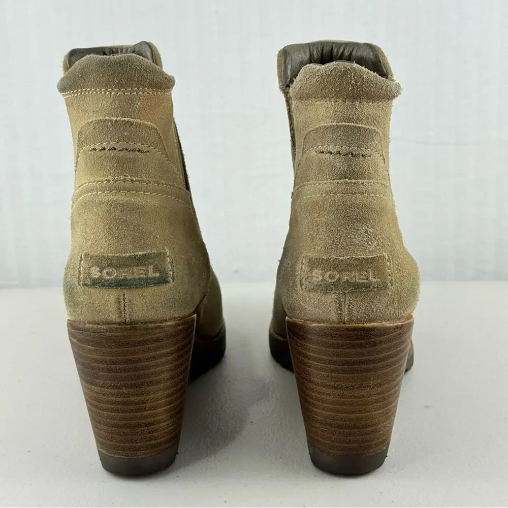 Sorel After Hours Chelsea Boot Tan Suede Wedge Ankle Boots Women’s Size 7 EUR 38